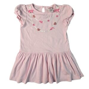Gymboree Girls 2T Dress Pink Embroidered Necklace Bows Ruffles Heart Buttons‎